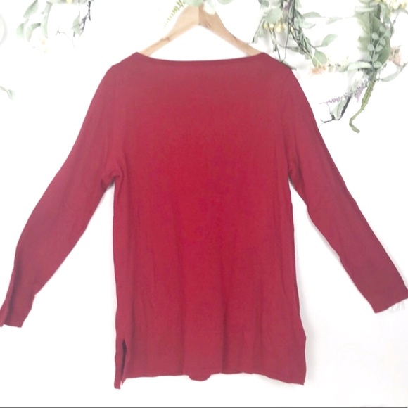 red long sleeve two pocket tunic sweater medium - Picture 3 of 6